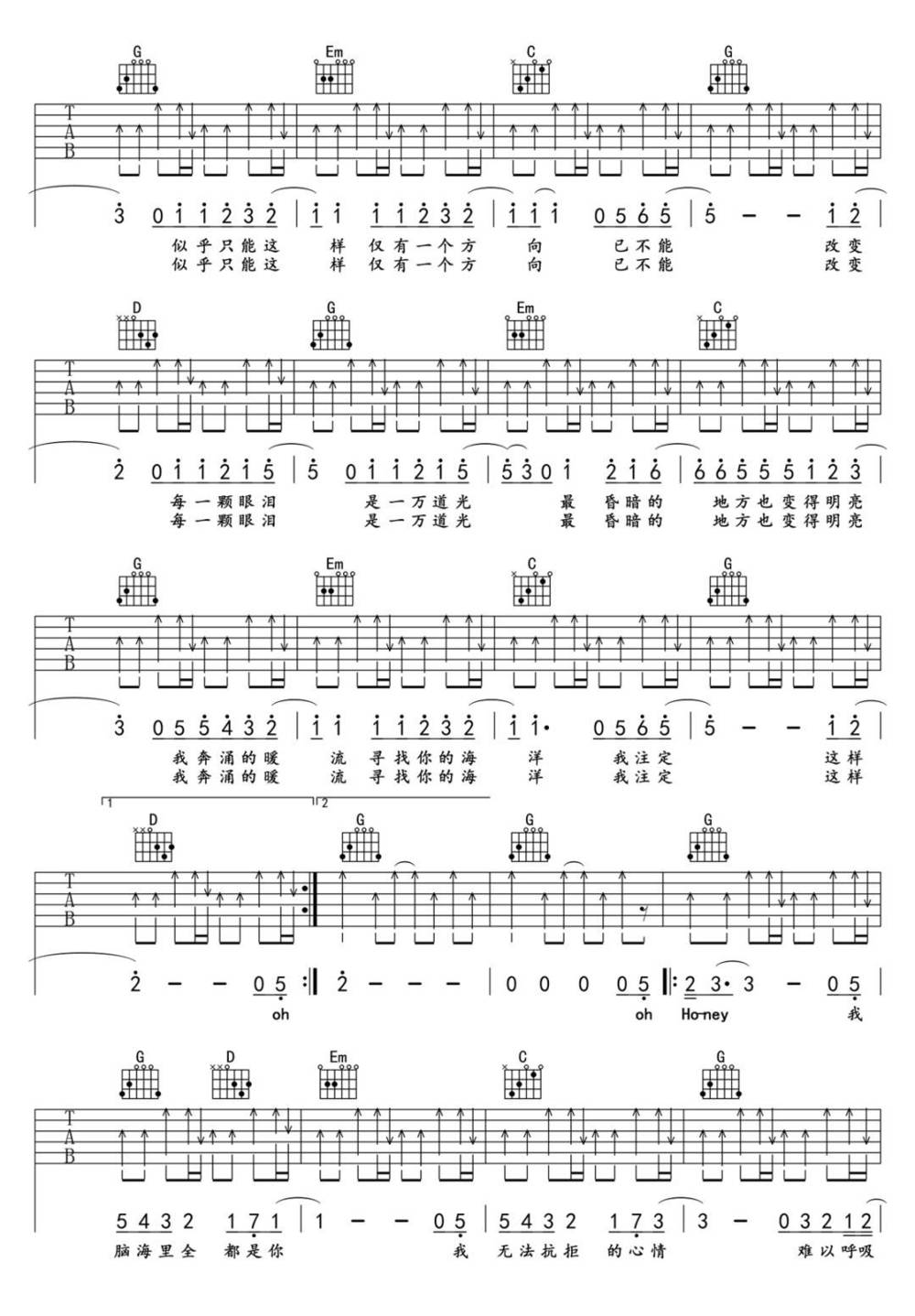 一万次悲伤吉他谱