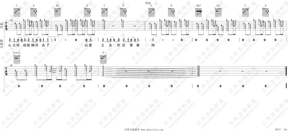 起风了吉他谱 