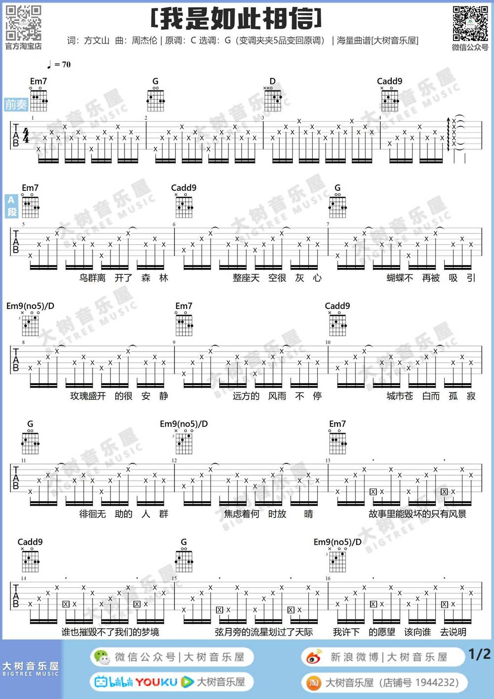 我是如此相信吉他谱