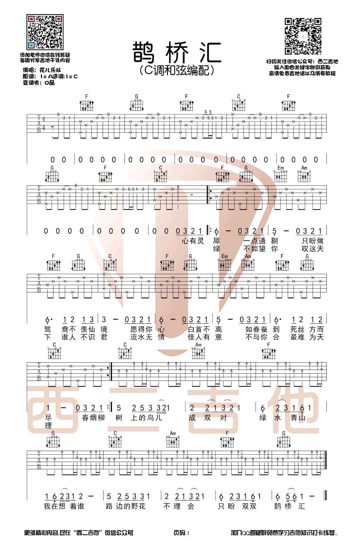 花儿乐队《鹊桥汇》吉他谱-3