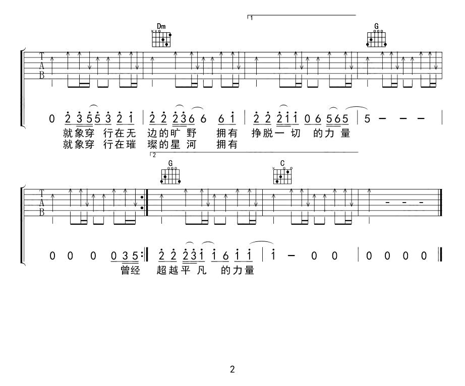 怒放的生命吉他谱C调简单版2