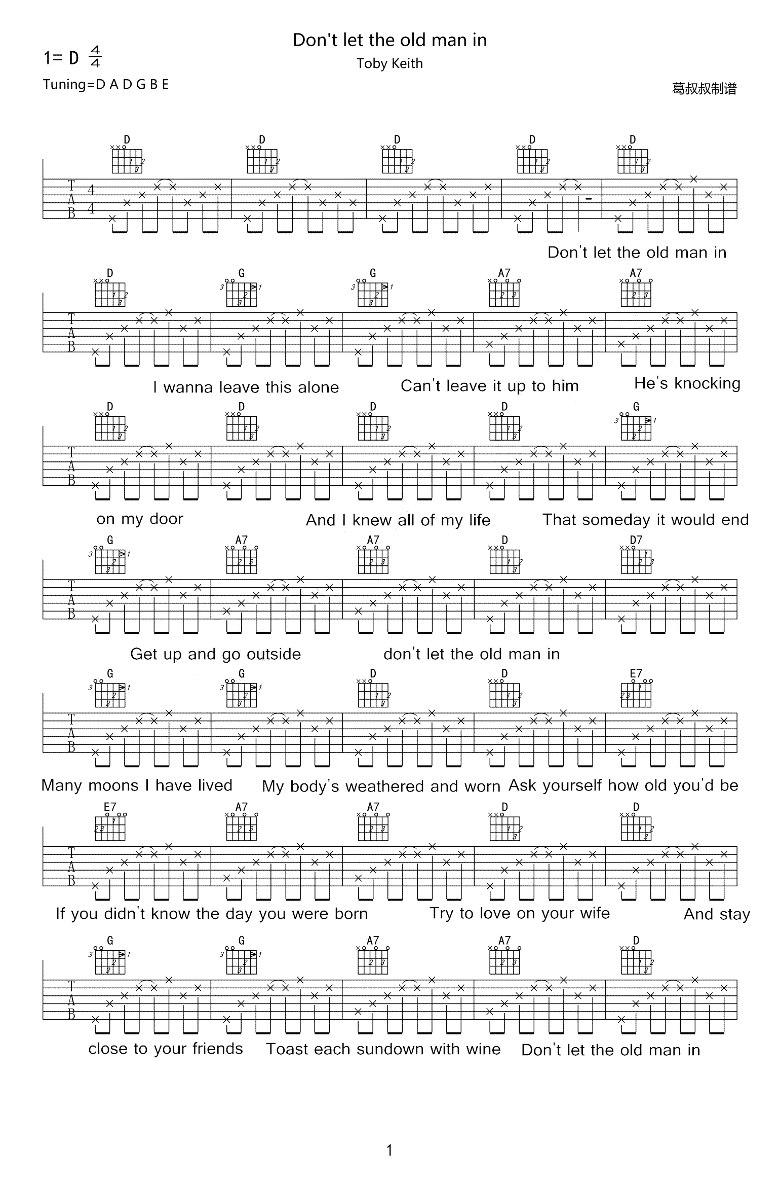 Don't Let the Old Man In吉他谱 Toby Keith-1