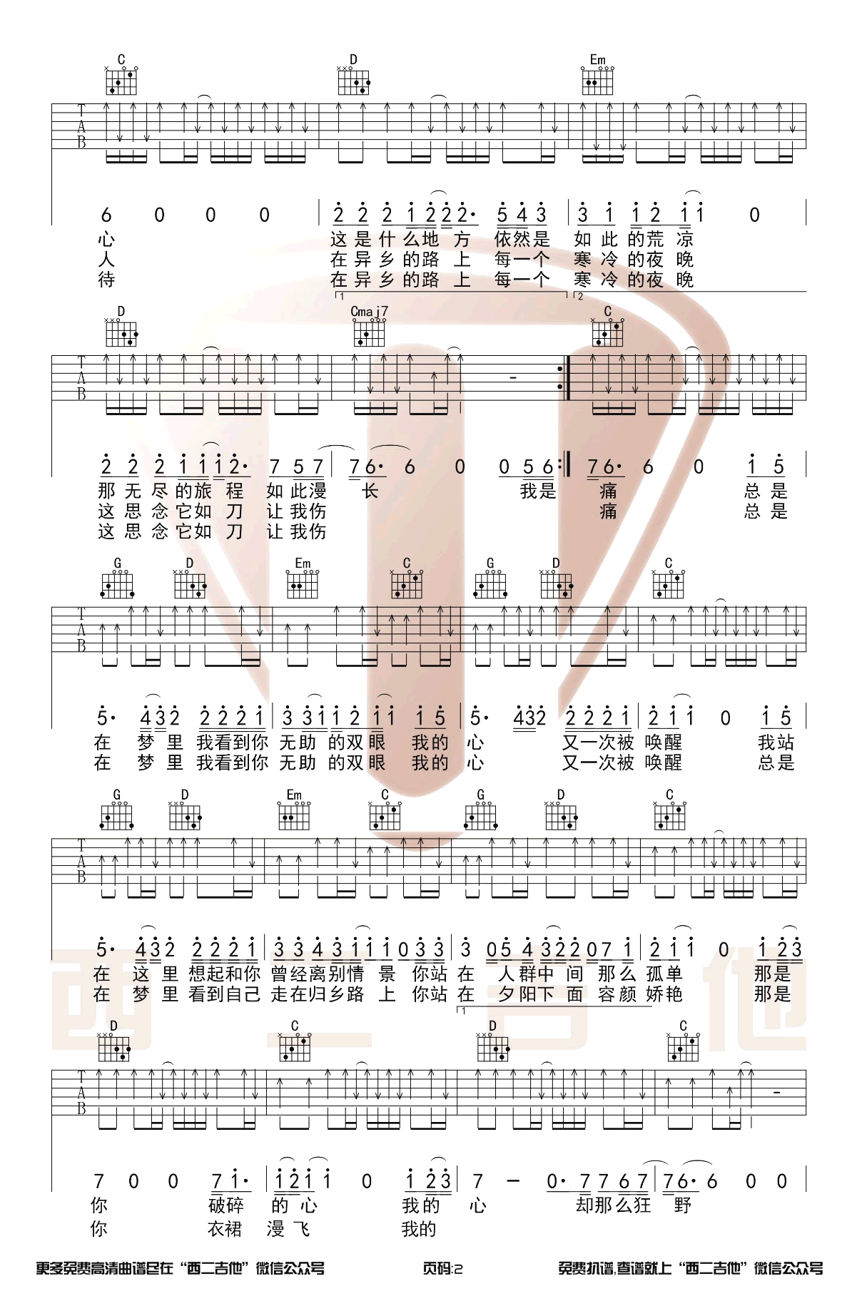 许巍《故乡》吉他谱原版-2