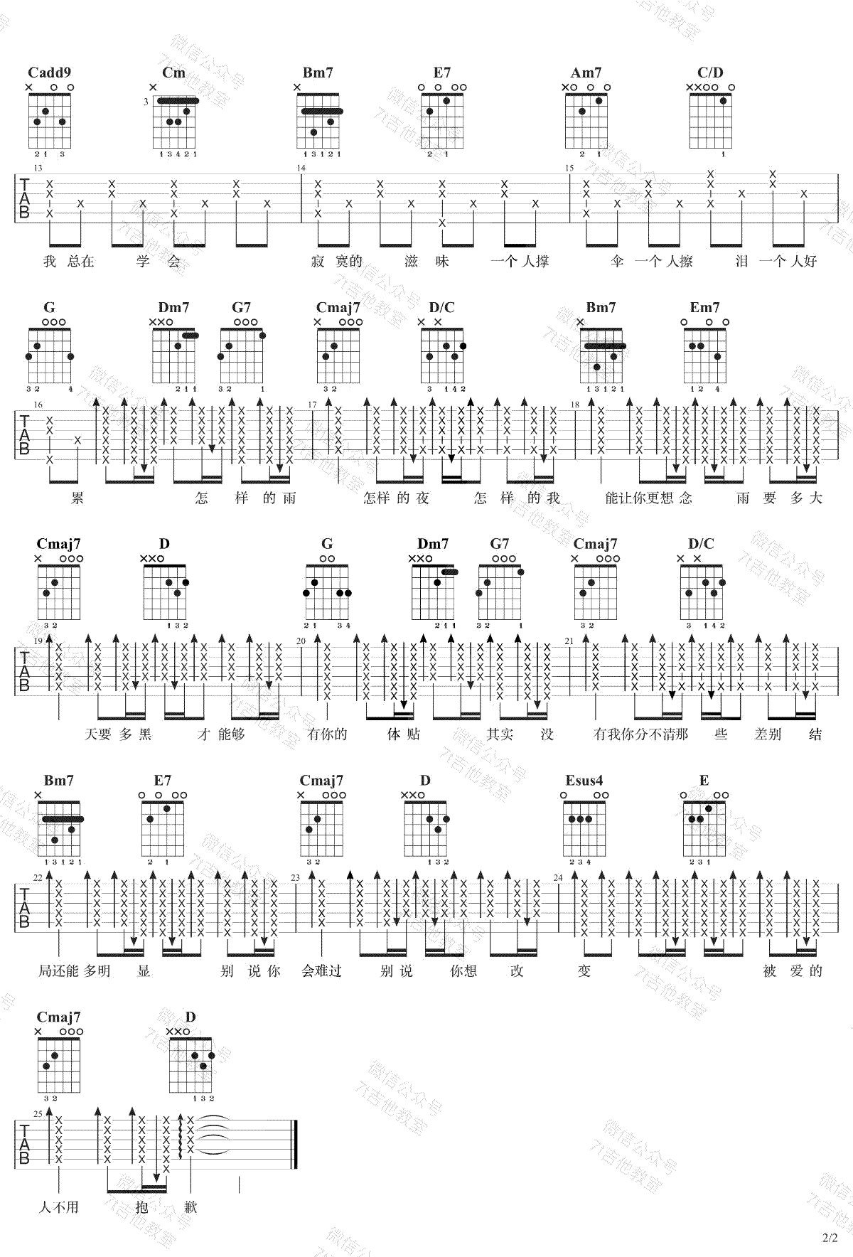 南拳妈妈《下雨天》吉他谱-2