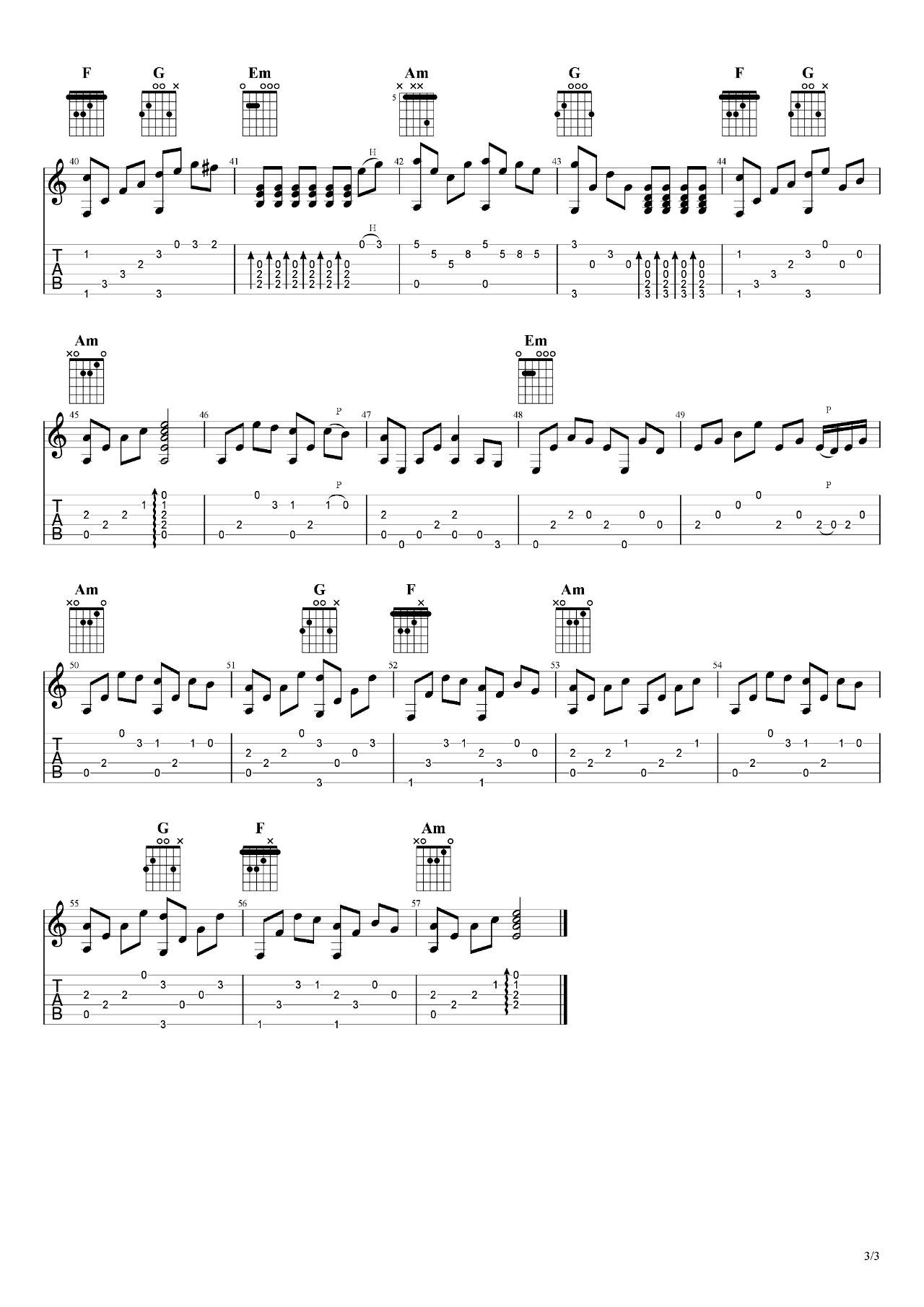 铁血丹心指弹谱 吉他指弹教学视频-3