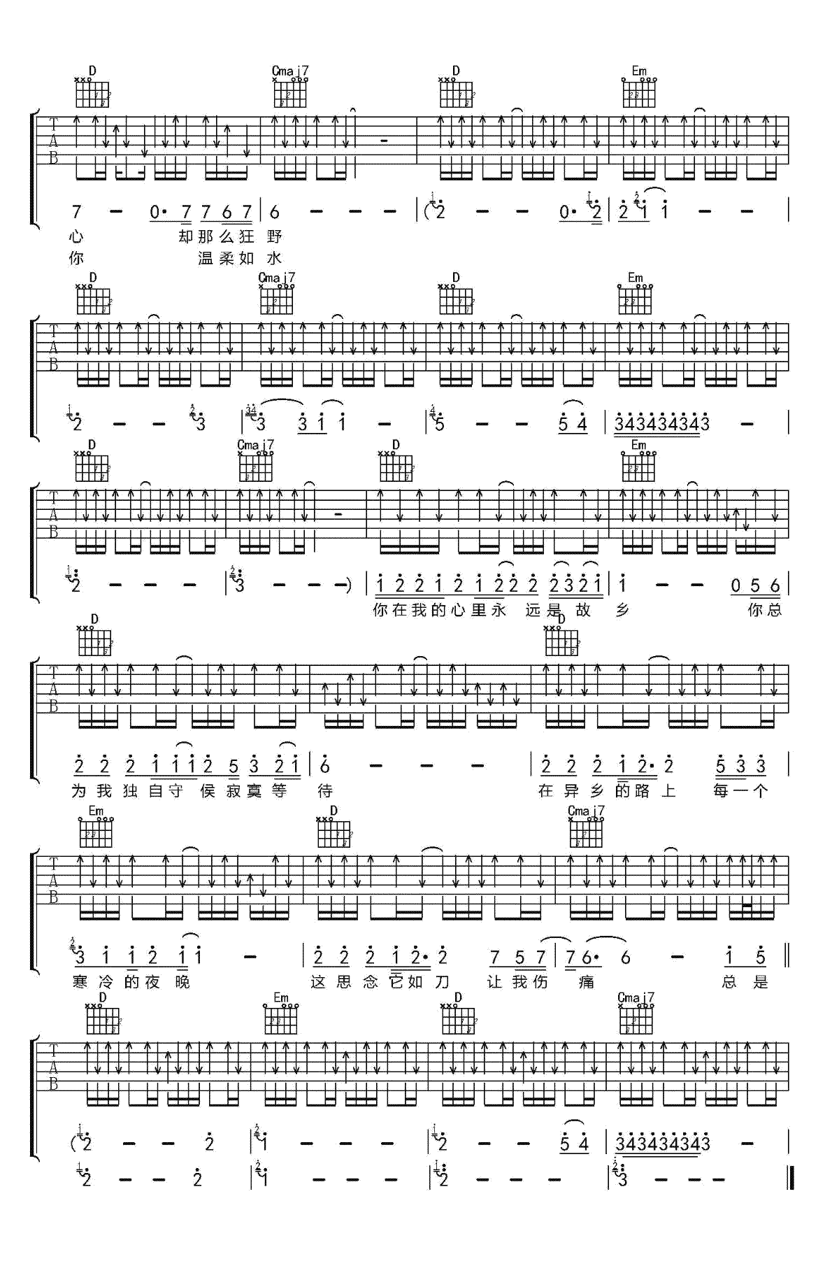 许巍《故乡》吉他谱-3