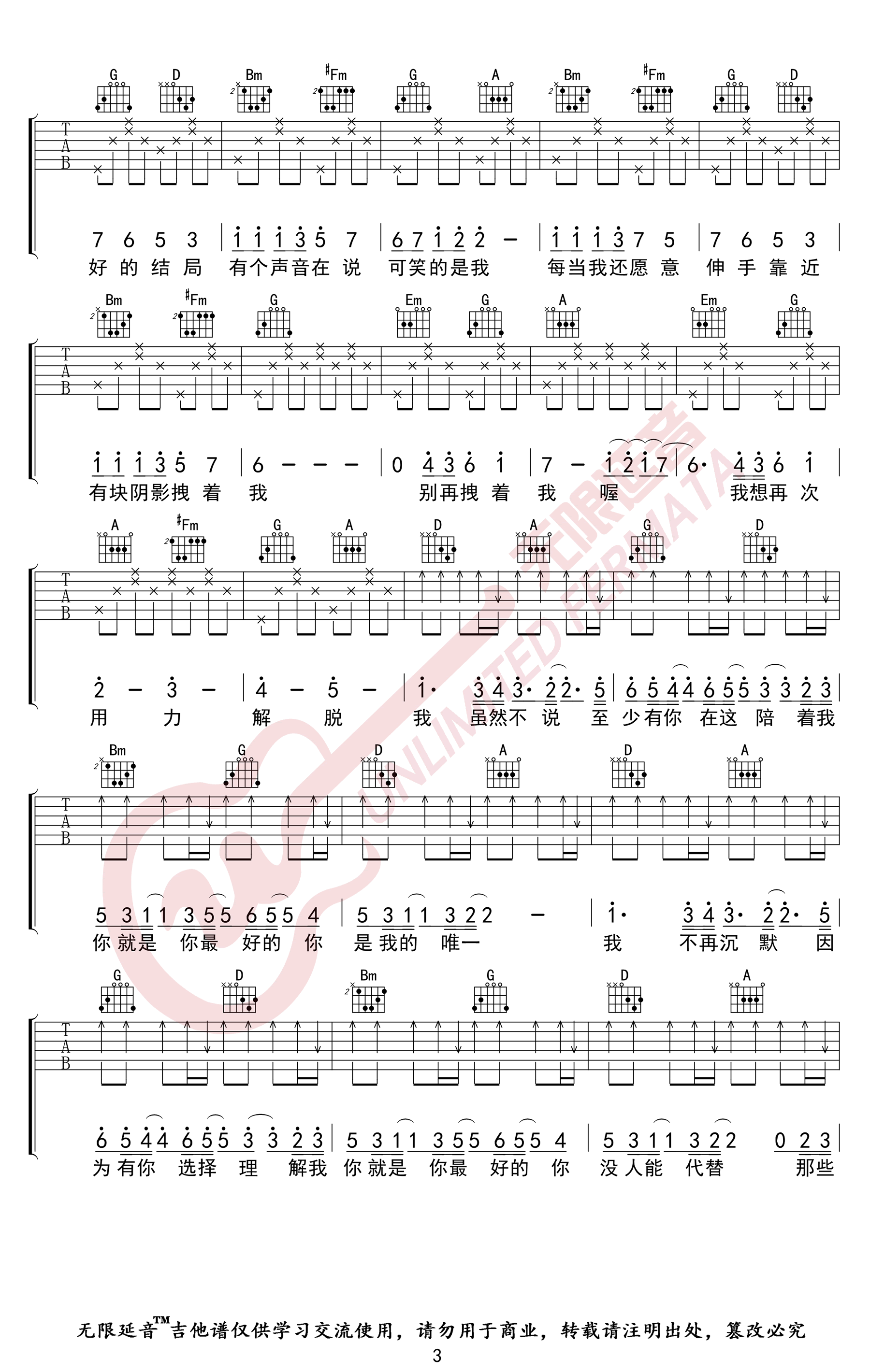 华晨宇《与火星的孩子对话》吉他谱-3