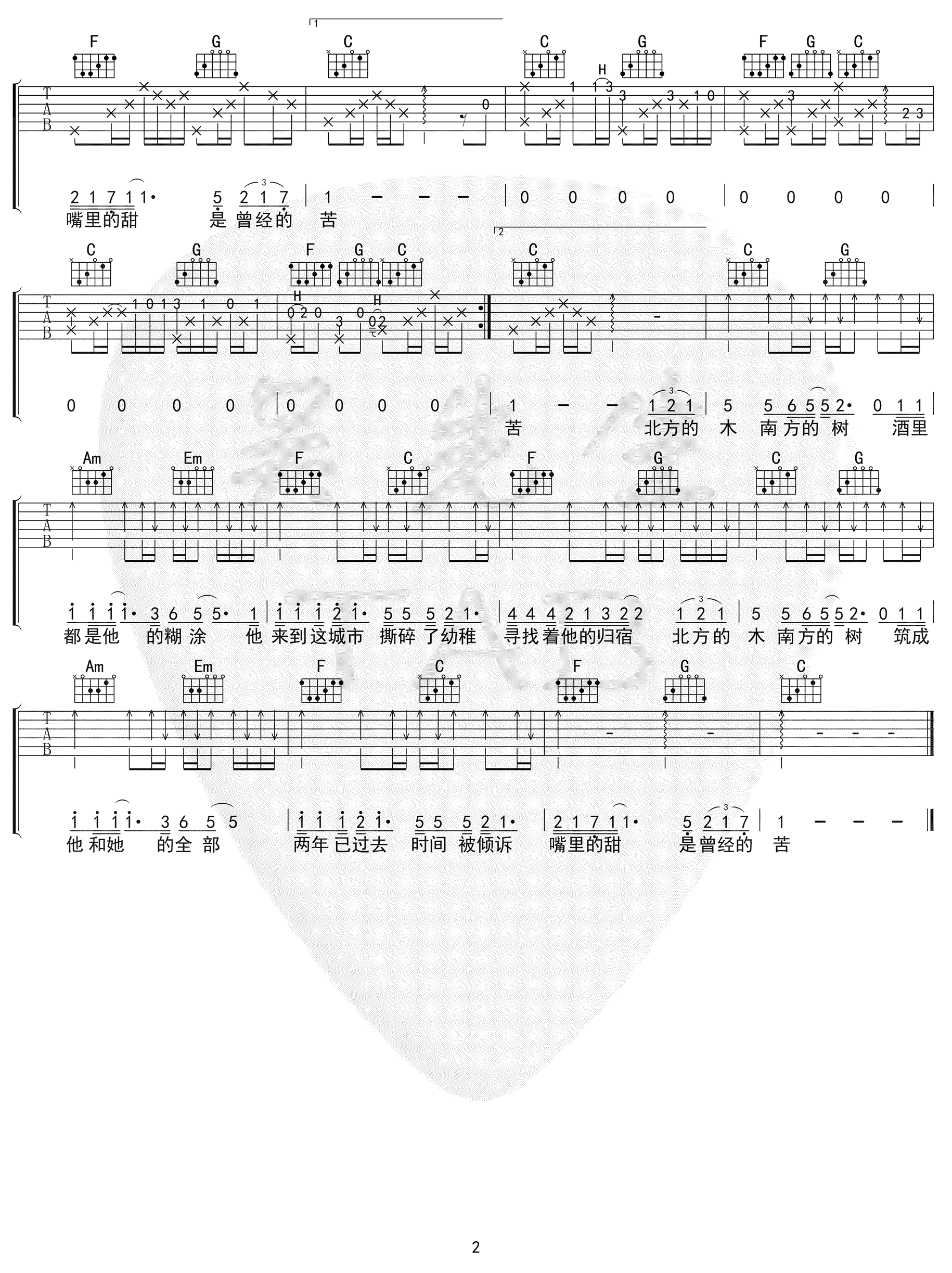 小嘉玲《北木南》吉他谱-2