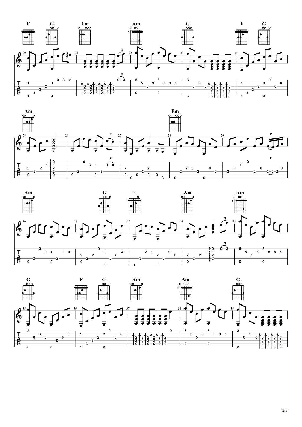 铁血丹心指弹谱 吉他指弹教学视频-2