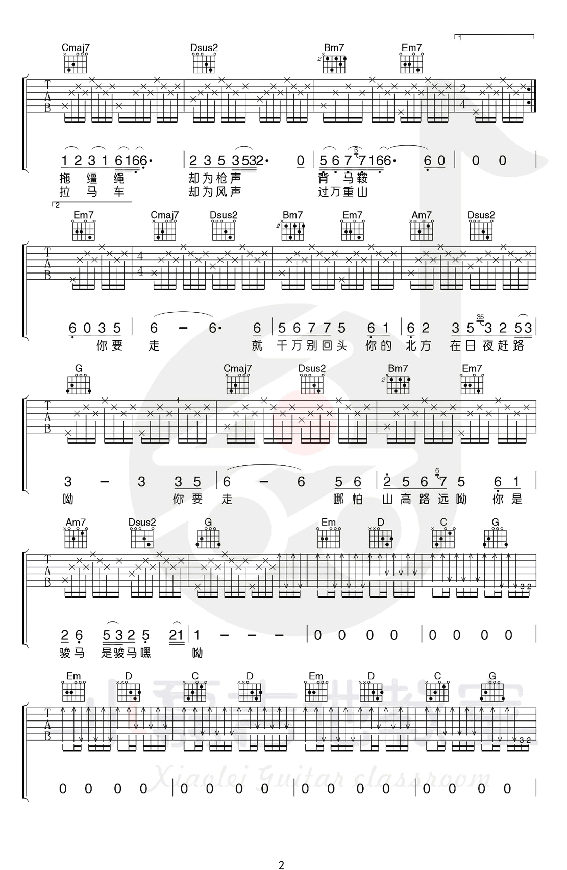 王喂马 骏马谣吉他谱2