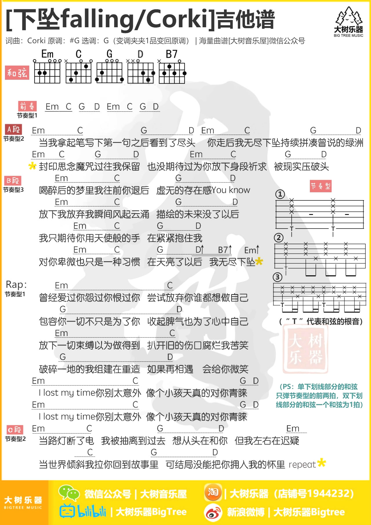 下坠falling吉他谱 Corki