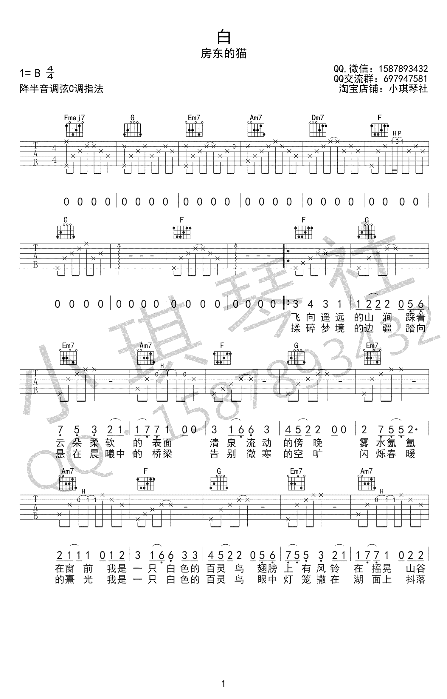 房东的猫 白吉他谱1