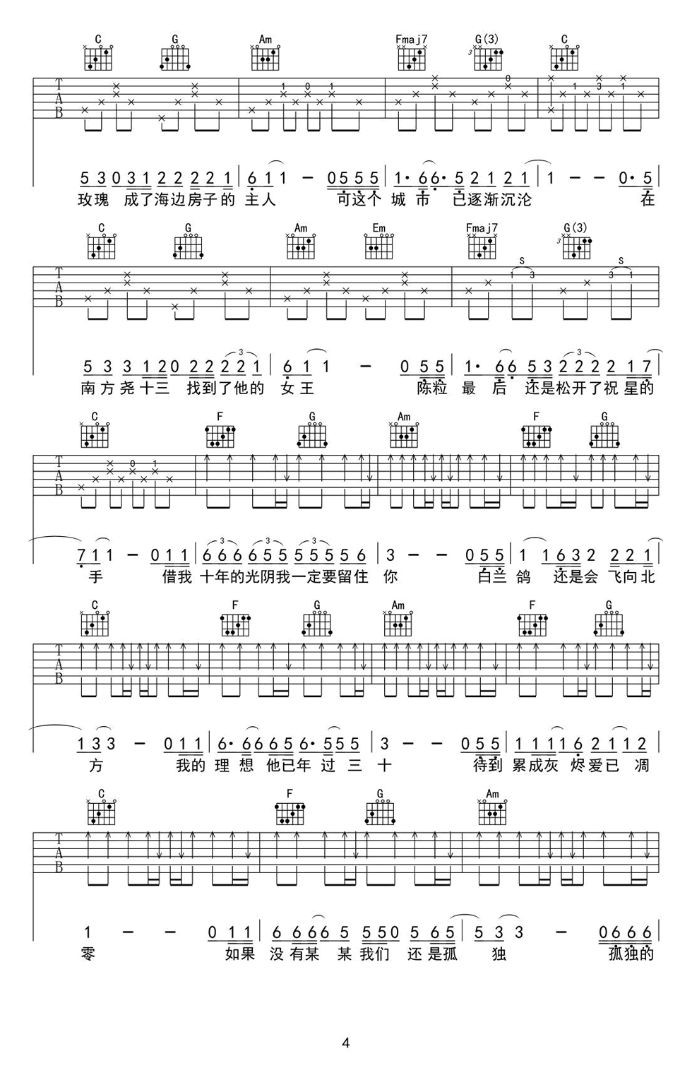 陈小姐的话吉他谱 弹唱谱