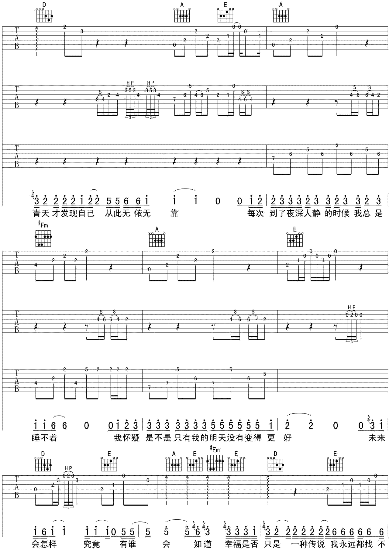 我是一只小小鸟六线谱 赵传