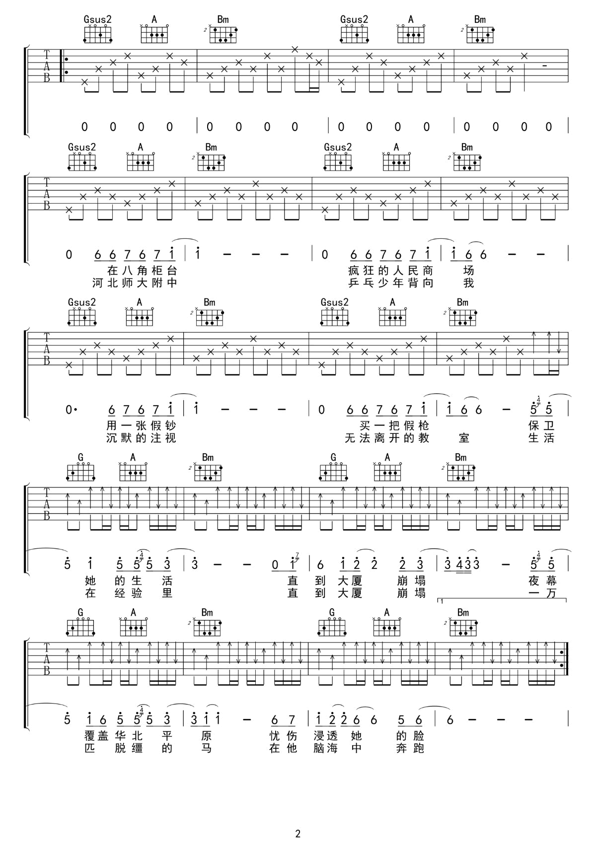 杀死那个石家庄人吉他谱 包师语2