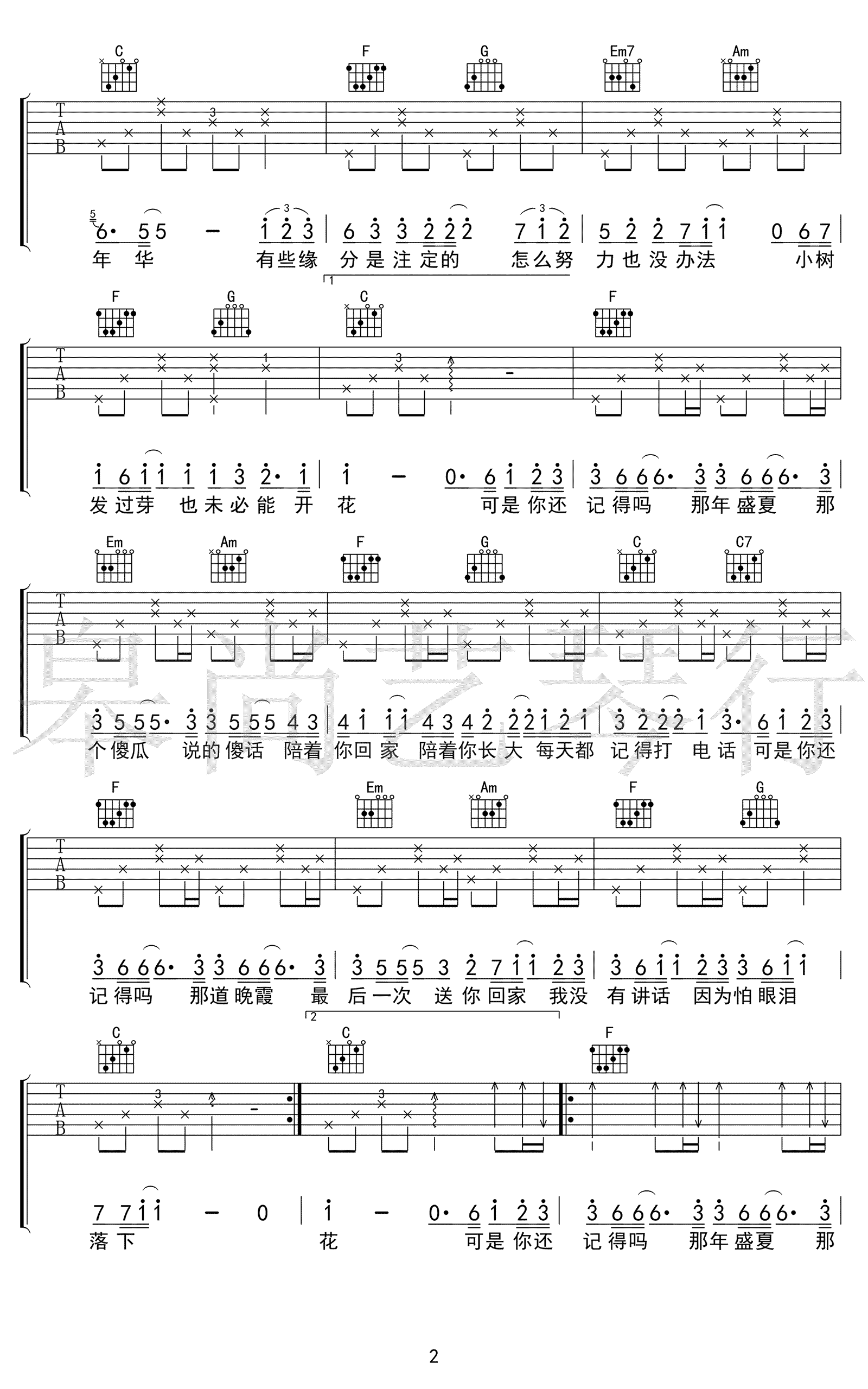 忽尔今夏吉他谱 汪苏泷2