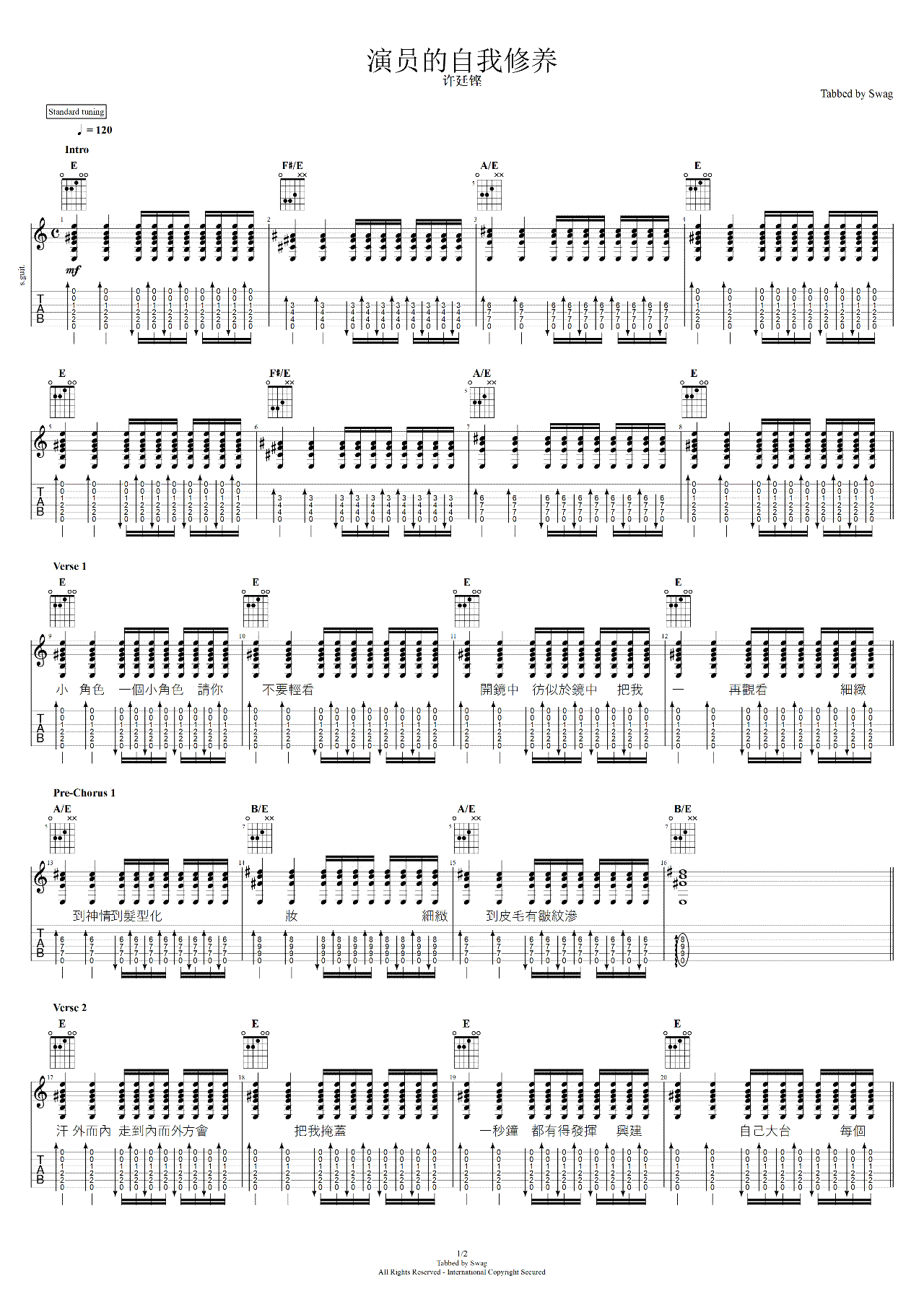 许廷铿 演绎的自我修养结他谱
