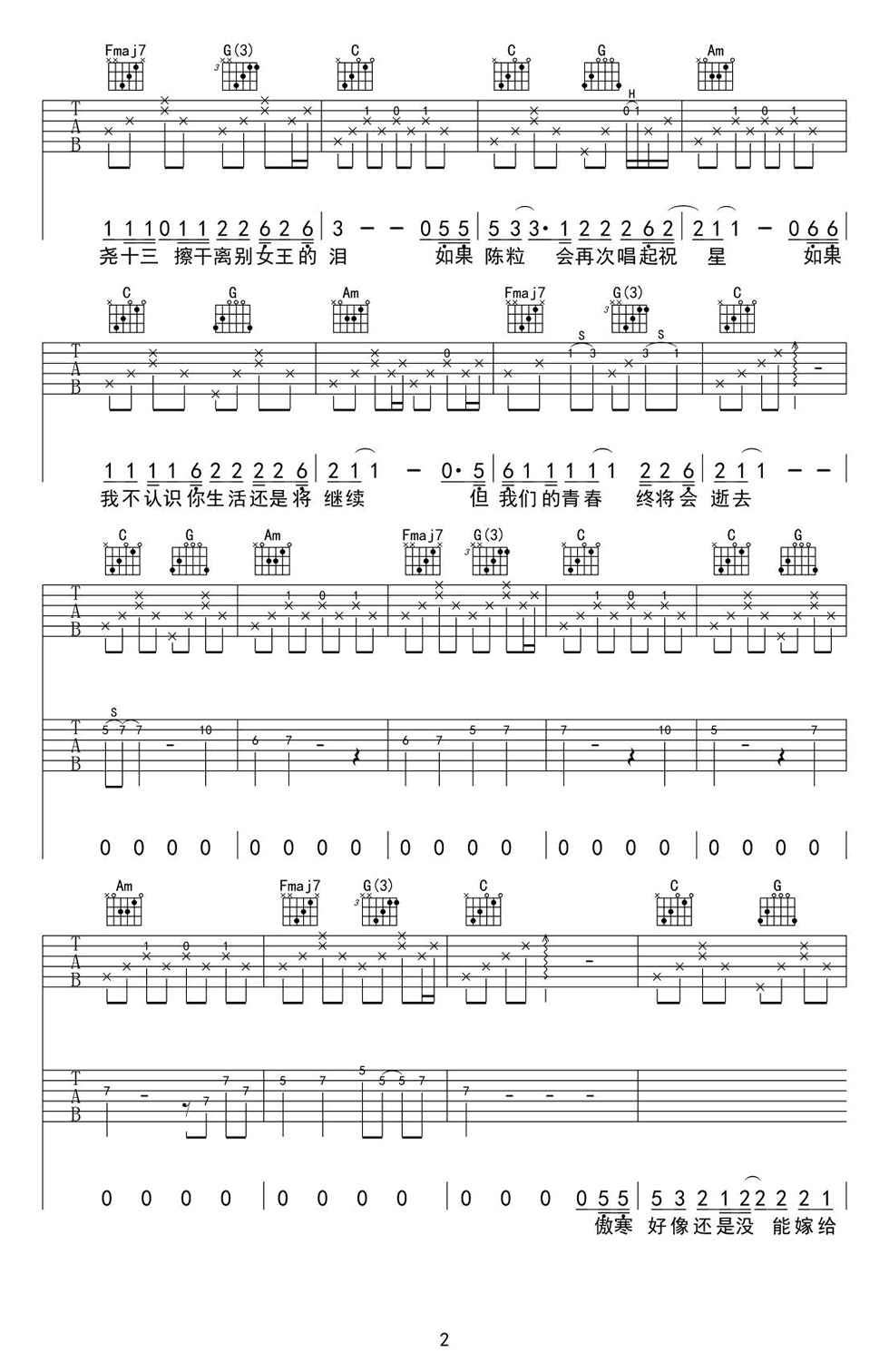 陈小姐的话吉他谱2