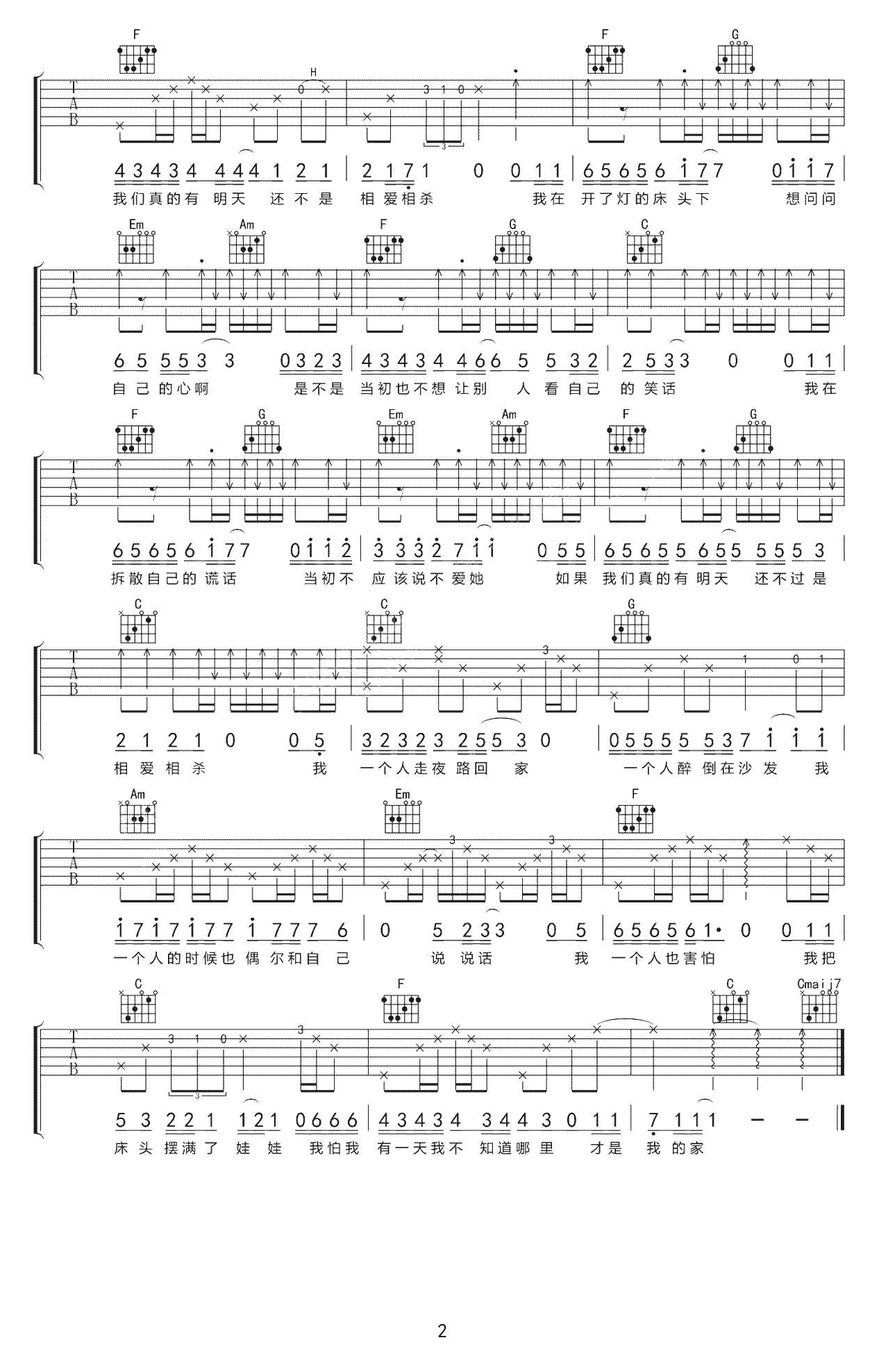 隔壁老樊《关于孤独我想说的话》吉他谱-2