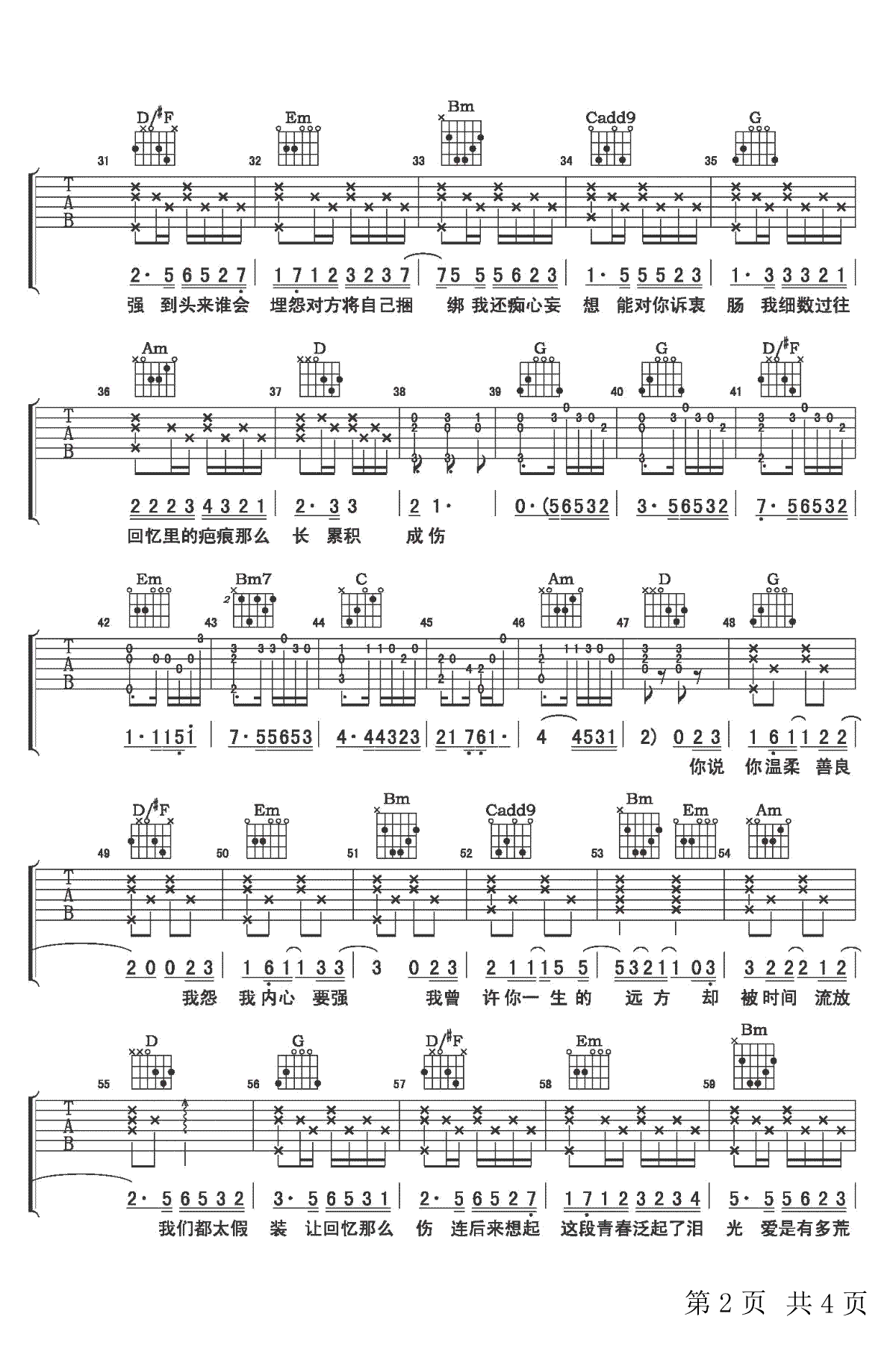 回忆那么伤吉他谱 孙子涵