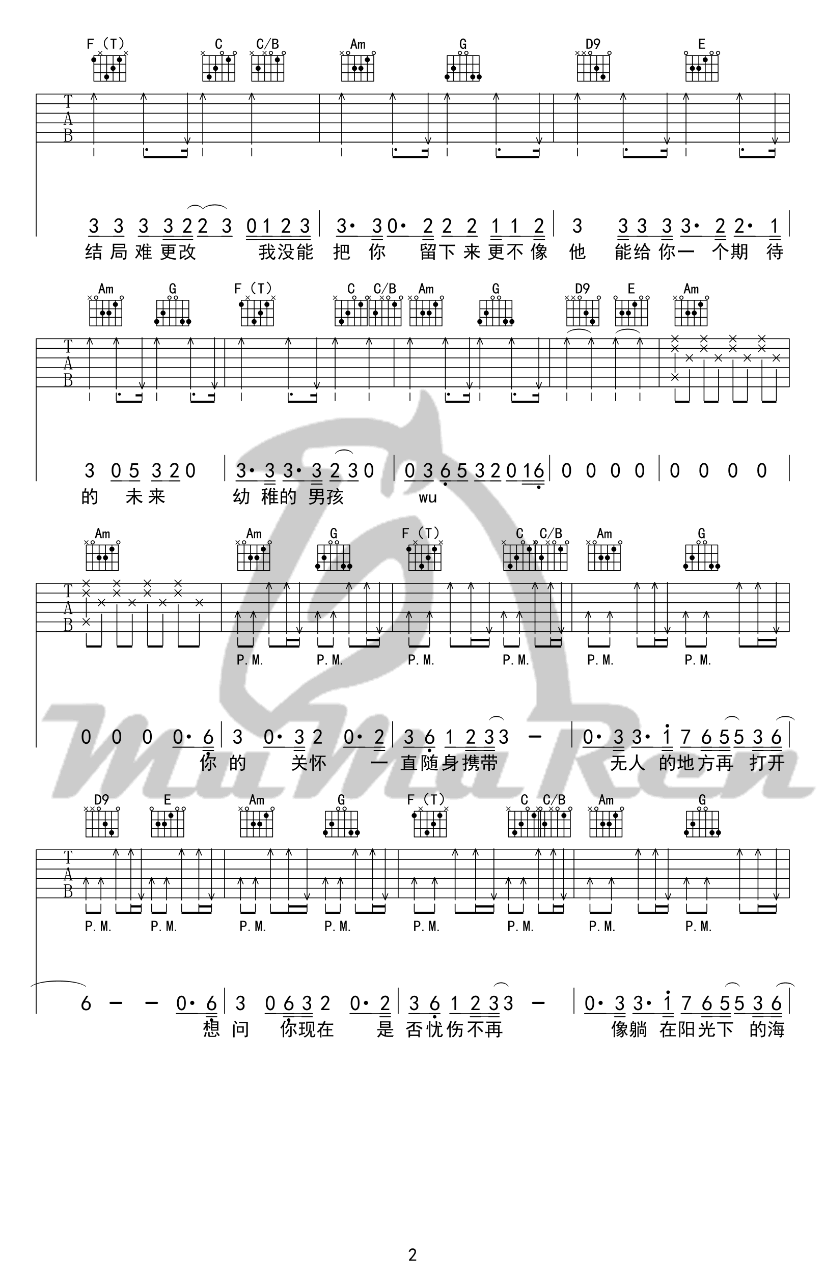 梁博男孩吉他谱 六线谱