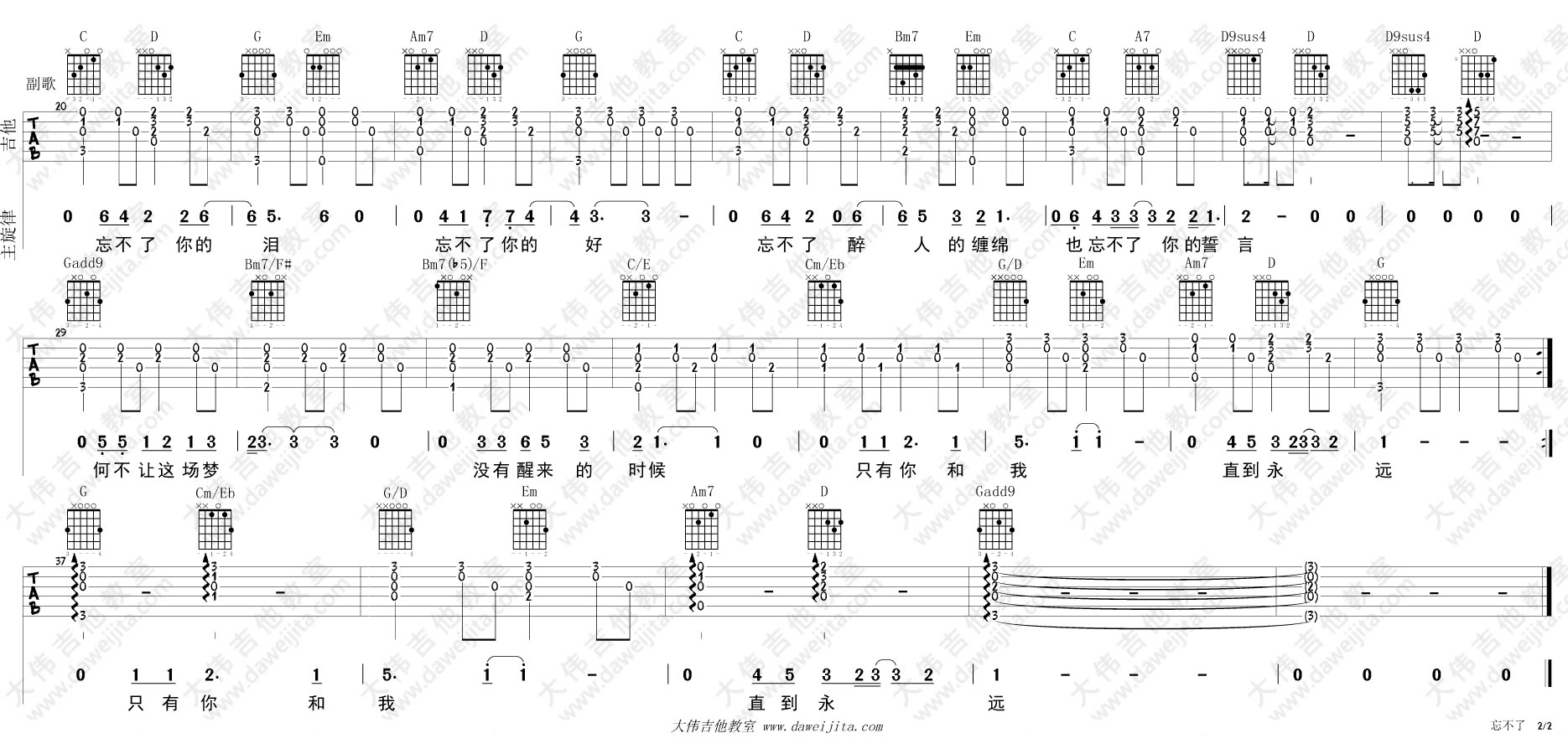 童安格忘不了吉他谱 简谱