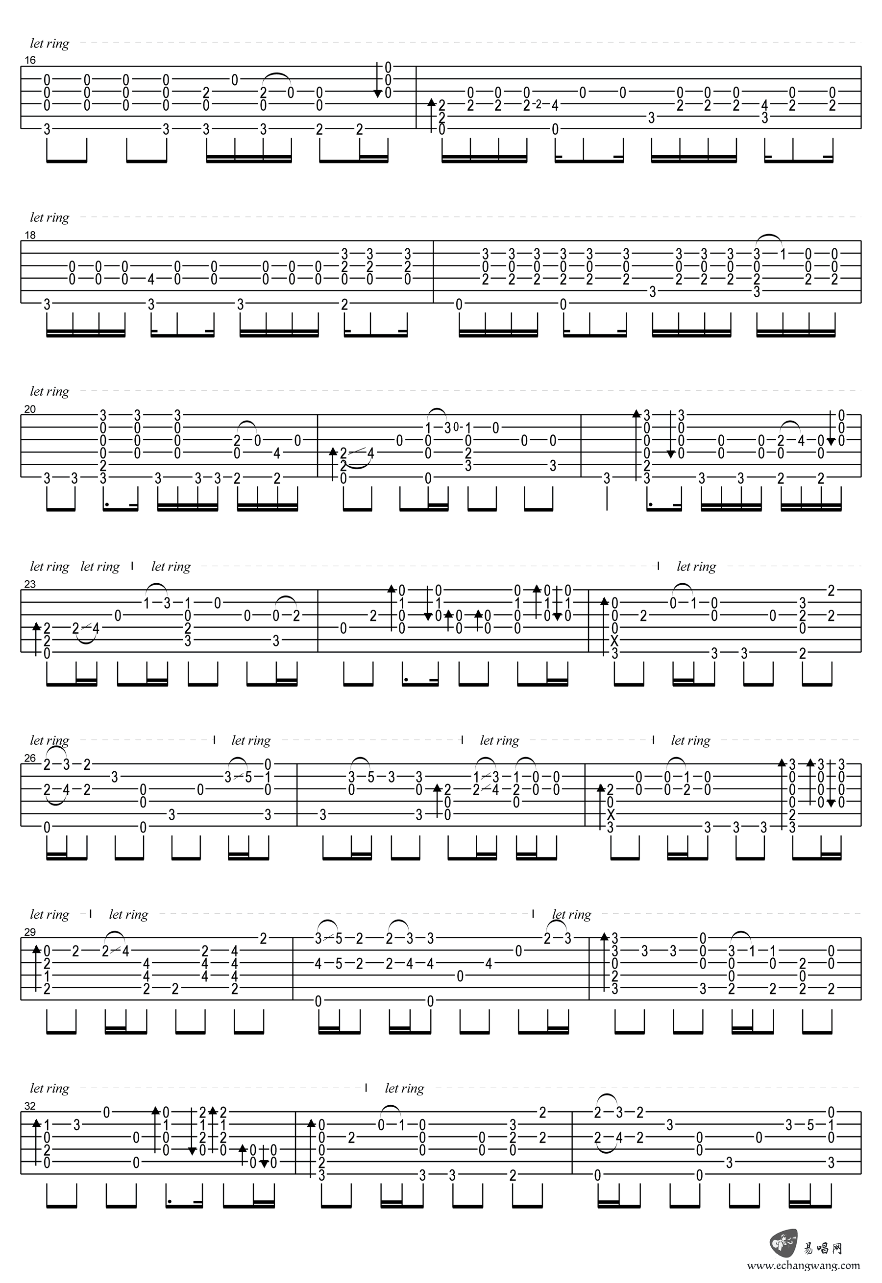 晴天指弹吉他独奏谱