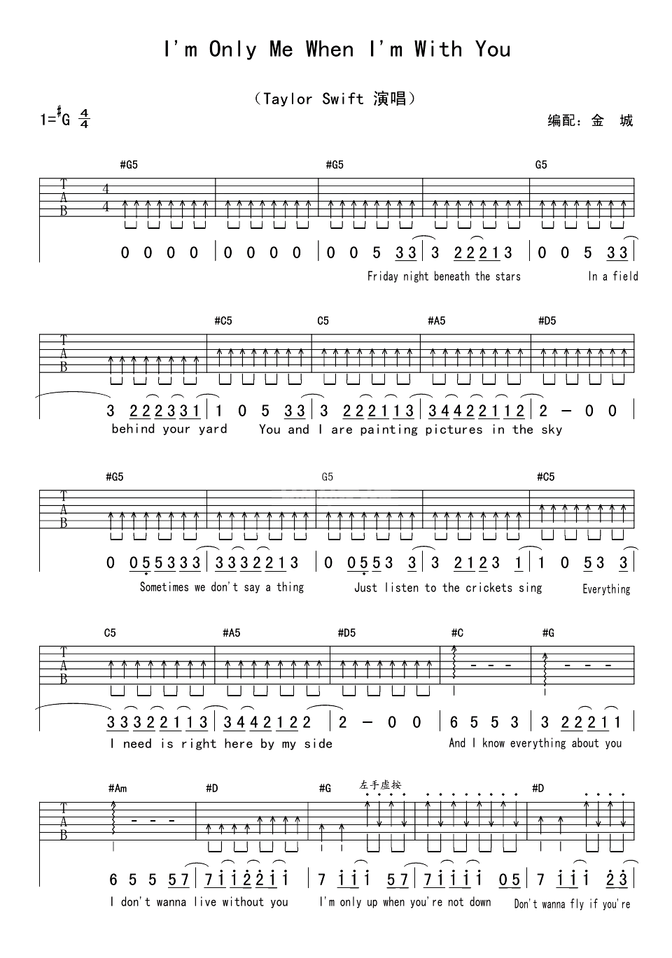 Taylor Swift Im Only Me When I'm With You吉他谱