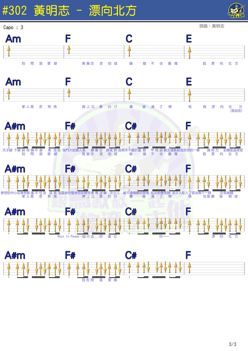 王力宏 飘向北方吉他谱