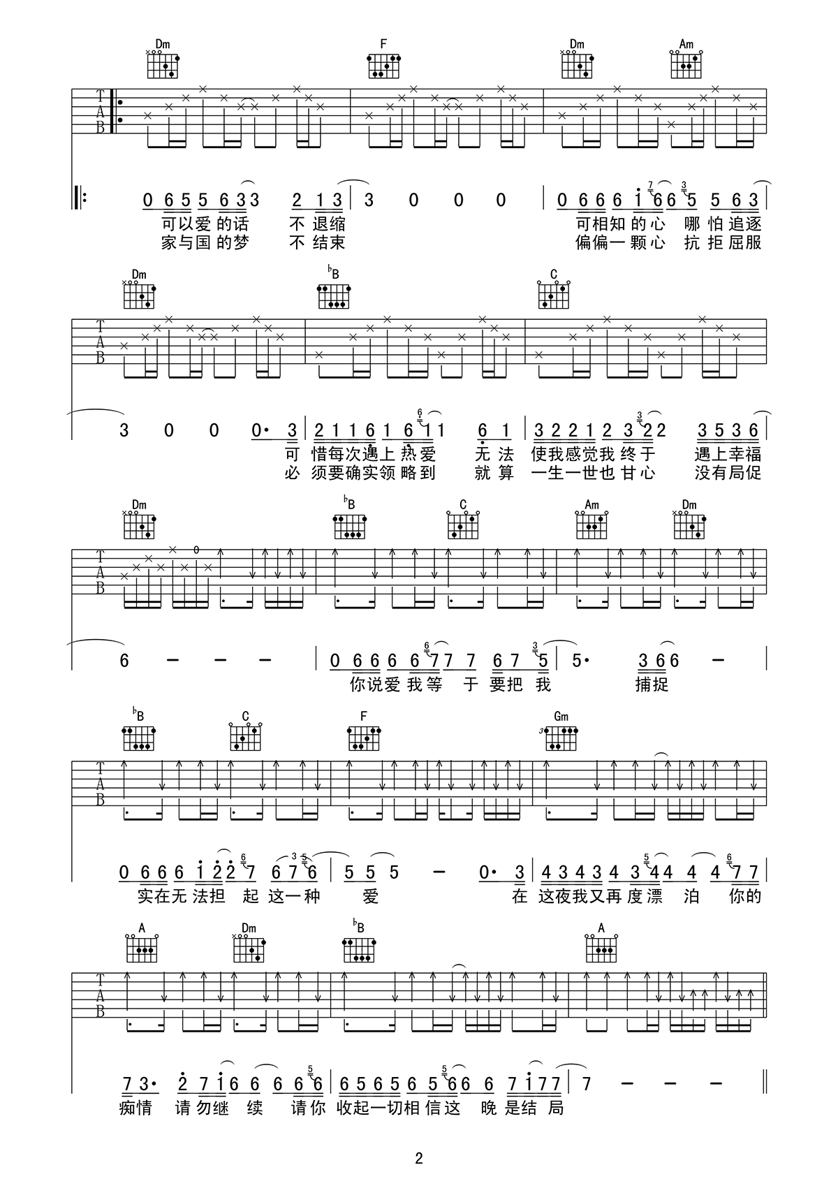 谁明浪子心吉他谱 王杰