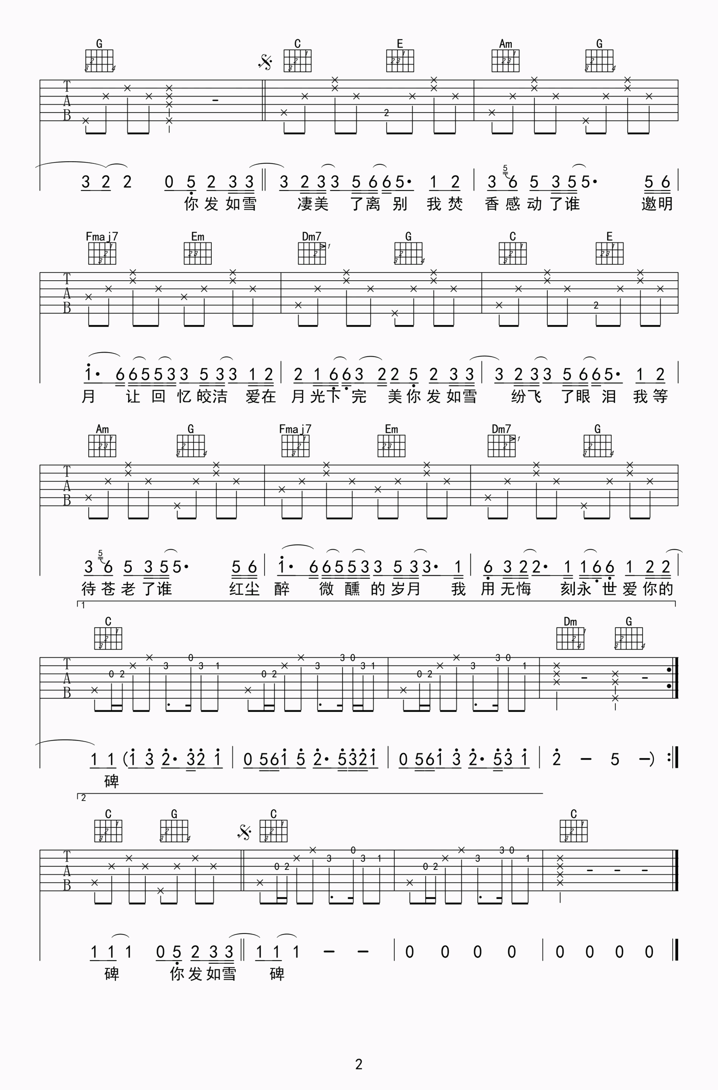 周杰伦发如雪吉他谱