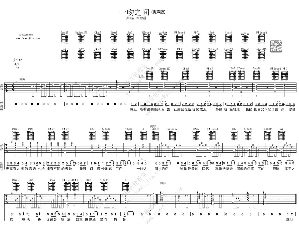 张碧晨一吻之间吉他谱