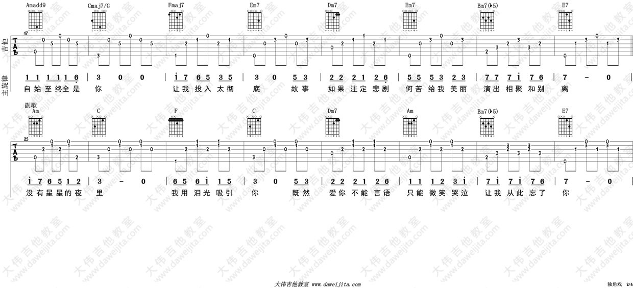 独角戏吉他谱六线谱